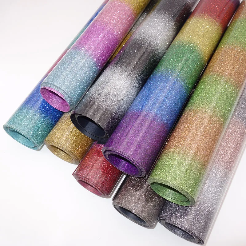 9 Colors Rainbow Glitter Heat Transfer Film IrOn on For Clothes HTV Shirt High Elastic Decor Film Easy To Cut Weed