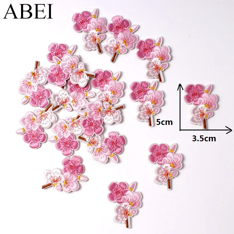 10pcs Embroidered Cherry Flower Patches Iron On Sew On Peach blossom Stickers DIY Handmade Patchwork Crafts Fabric Appliques