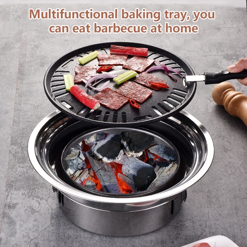 Korean Charcoal Barbecue Grill Stainless Steel Non-stick Barbecue Tray Grills Portable Charcoal Grill For Outdoor Camping Bbq