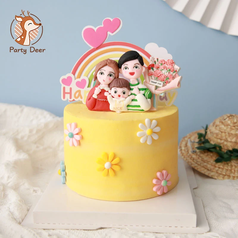 Happy We are family of mom Dad baby soft pottery family party dessert Happy Birthday Cake Topper Kid Party Supplies Love Gifts