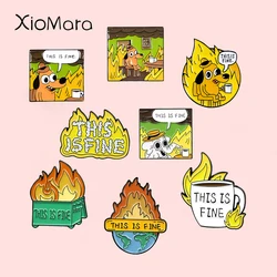 Cartoon Dog Coffee Fire Cup Enamel Pin Unique Brooches This Is Fine Lapel Pins Badge Shirt Bag Funny Animal Jewelry Gift For Fan