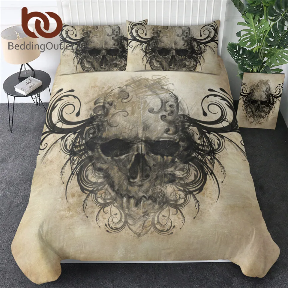 

BeddingOutlet Gothic Skull Bedding Set Vintage Horrible Print Duvet Cover Set 3pcs for Adults Boys Bedspread Home Textiles Queen