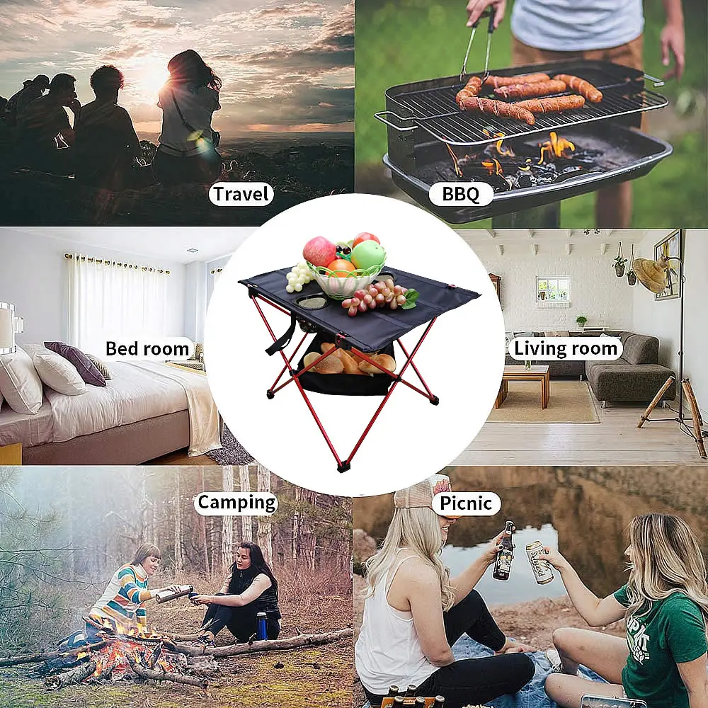 Lightweight Camping Table with Cup Holder & Aluminum Poles Portable Picnic Table Folding Camp Table for BBQ Hiking  Fishing