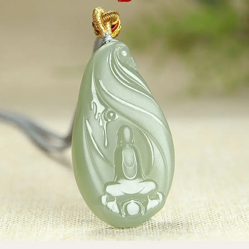 Natural authentic hetian green jade pendant jasper guanyin two-side handcarved jadeite jade necklace pendants real jade jewelry