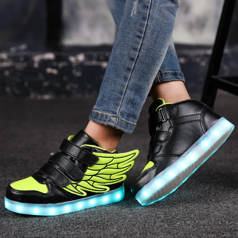 7ipupas New USB charging shoes 25-35 luminous shoes wing led shoes boys&girls fashion trend 7 colors luminous sneakers