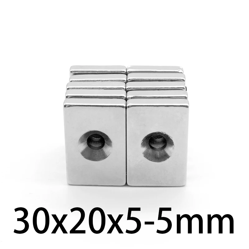 2-20pcs 30x20x5-5mm N35 Block Powerful Magnets Hole5mm Bulk Sheet Neodymium Magnet Strong Permanent NdFeB Magnets 30*20*5-5mm