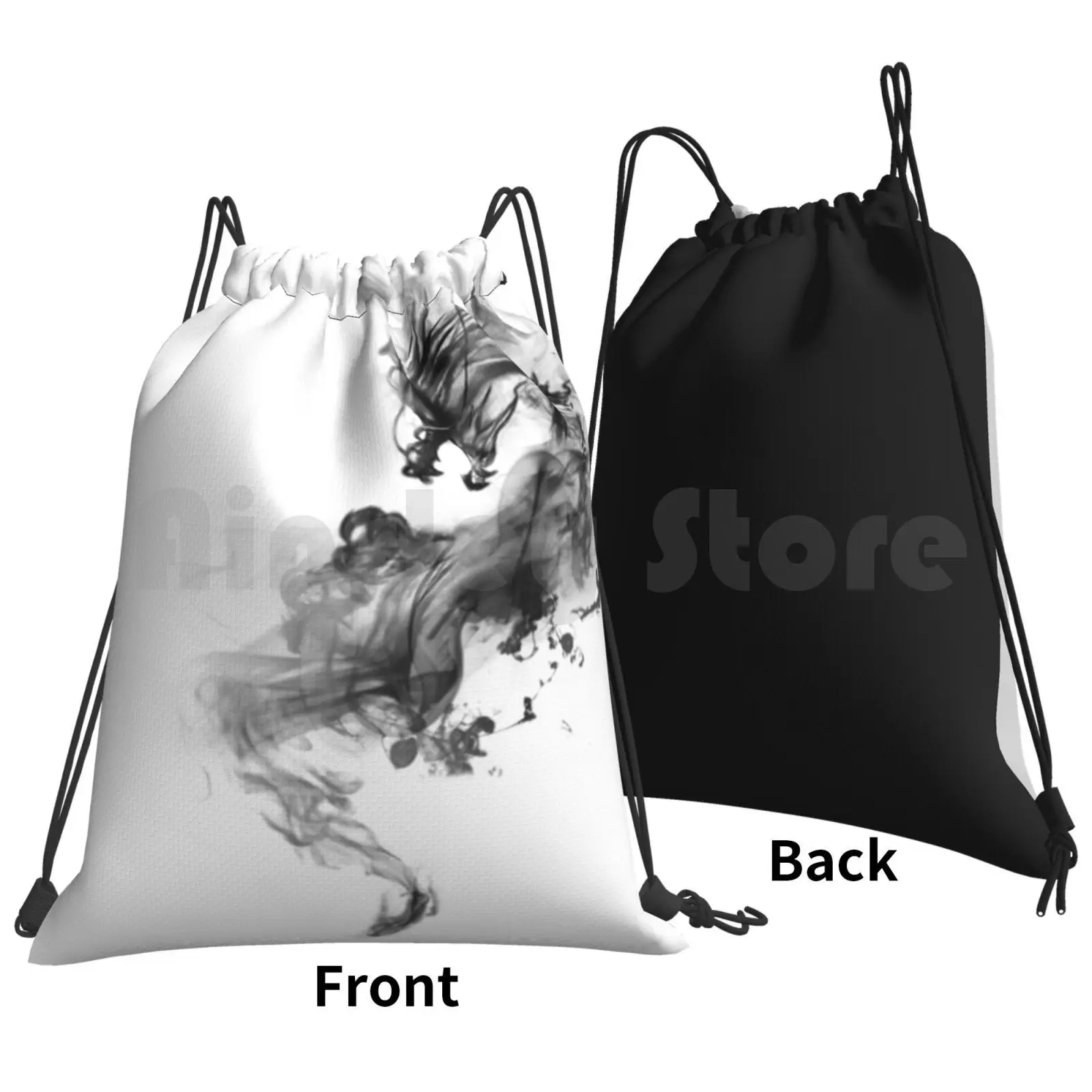 Marble Dragon Backpack Drawstring Bags Gym Bag Waterproof White Dark Black Dragon Fantasy Magic Magical Creature And Game