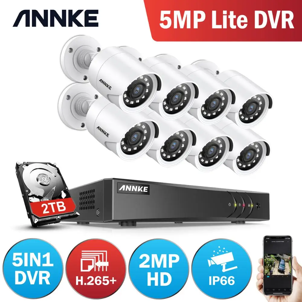 

ANNKE 1080P H.265 + 8CH CCTV камера DVR система 8 шт. IP66 Водонепроницаемая 2.0MP Bullet камера s домашний видео комплект системы видеонаблюдения