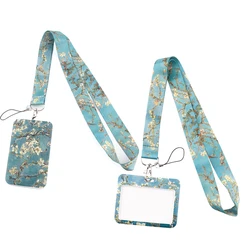 ER772 Van Gogh Almond Blossom smycz karty etui na dowód brelok do kluczyków samochodowych ID Card Pass Gym telefon komórkowy odznaka klucz uchwyt pierścieniowy biżuteria