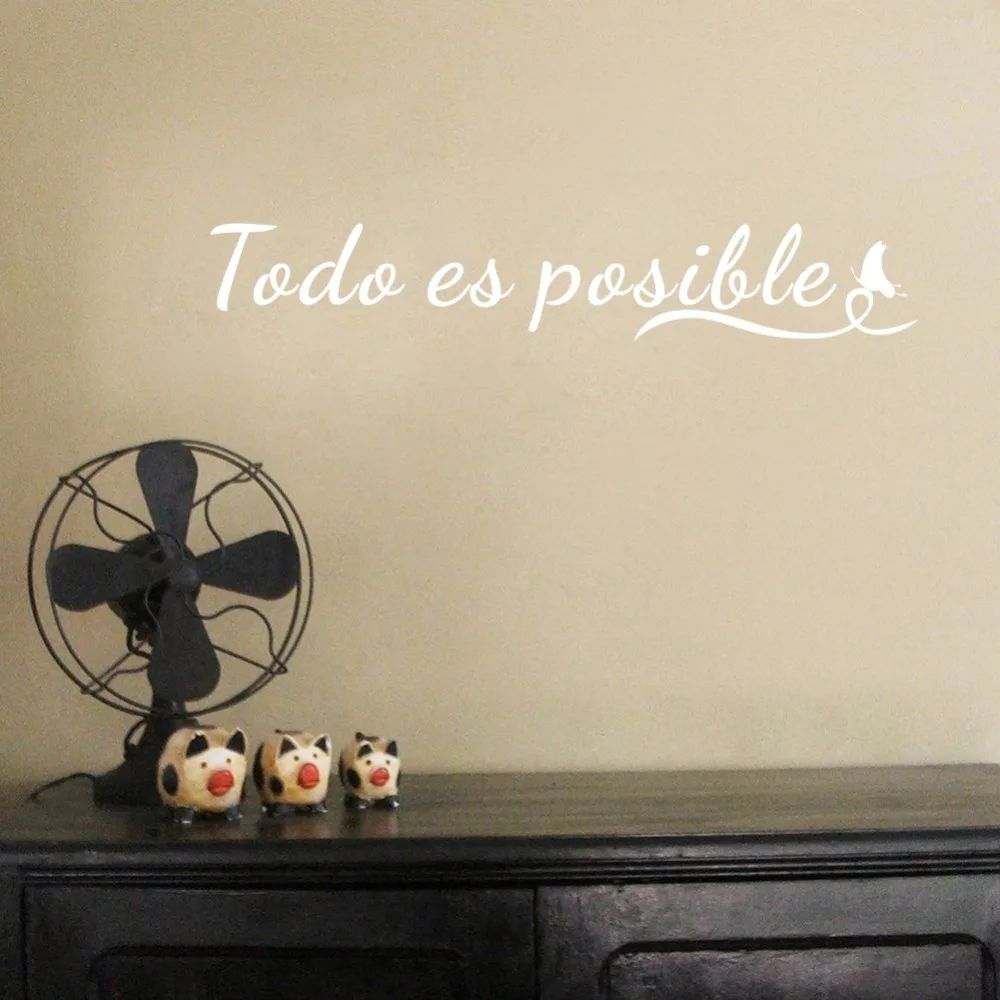 Everything Is Possible Wall Sticker Spanish Motivational Quote Wall Decals Home Decor Removable Vinyl Wall Art Murals Decoration