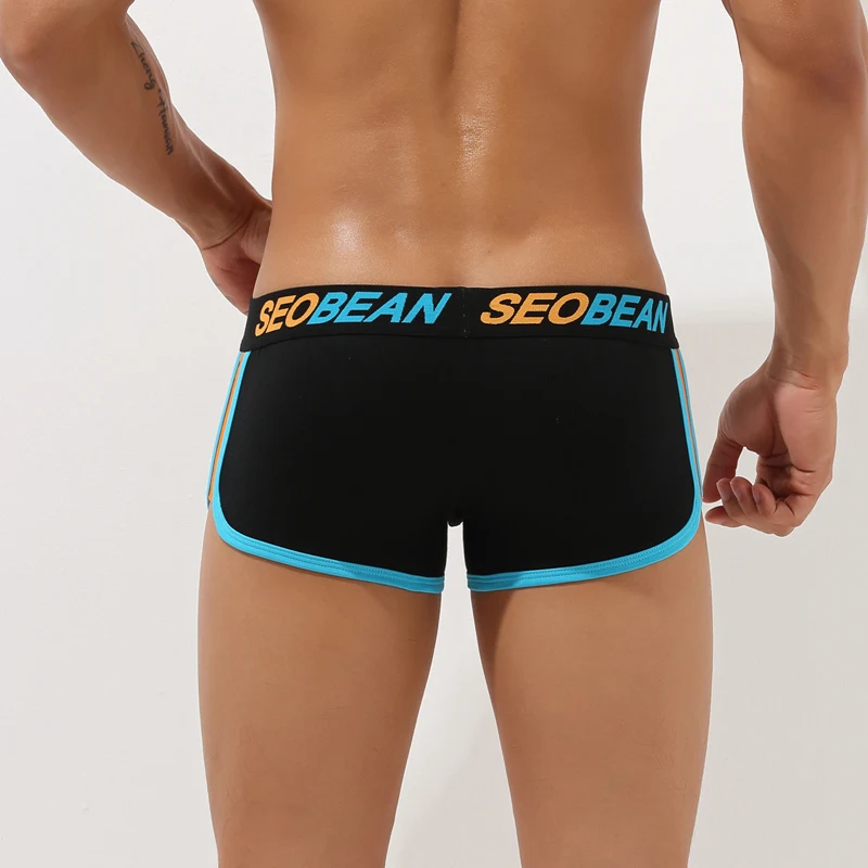 SEOBEAN-Shorts Boxer Respirável Masculino, Roupa Interior de Algodão, Calcinha Masculina, U Bolsa Convexa, Cueca Sexy, Cintura Baixa, Marca