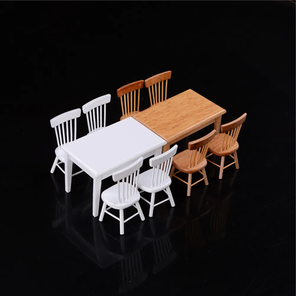 

1set 1/12 Scale Miniature Wooden Dining Chair Table Furniture Set For Doll house 1:12 Kitchen Food Furniture Toy Accessories