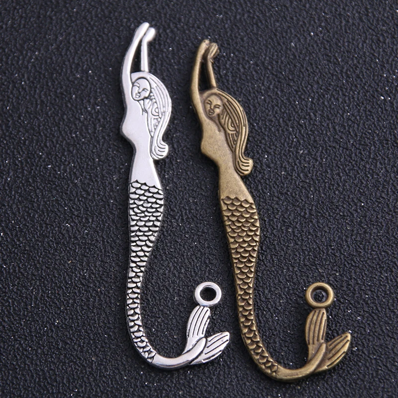 2PCS 11*81mm Metal Alloy Two Color Animal Mermaid Charms Pendants For Jewelry Making DIY Handmade Craft