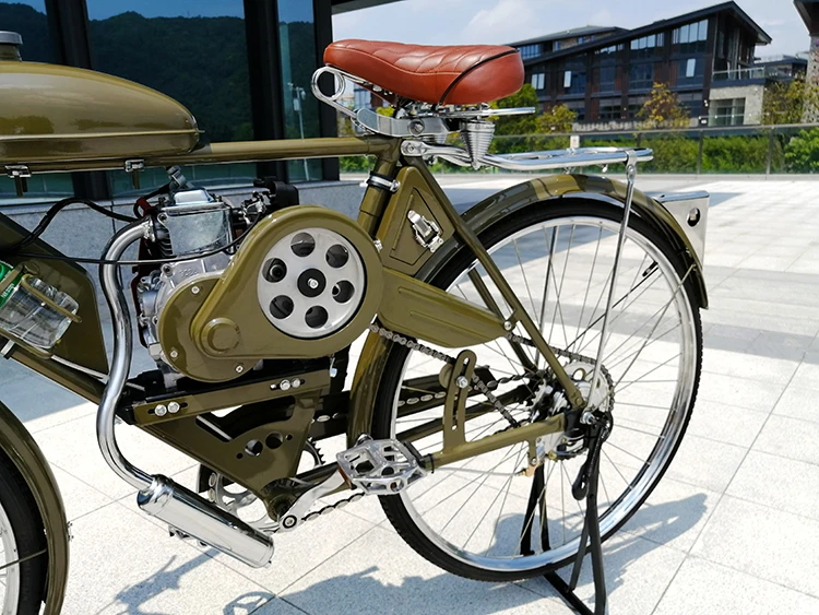 28 inch Vintage Fuel Bicycle Army Green Retro Bicycle Two-stroke Engine Fuel Bicycle Bicycle Accessories