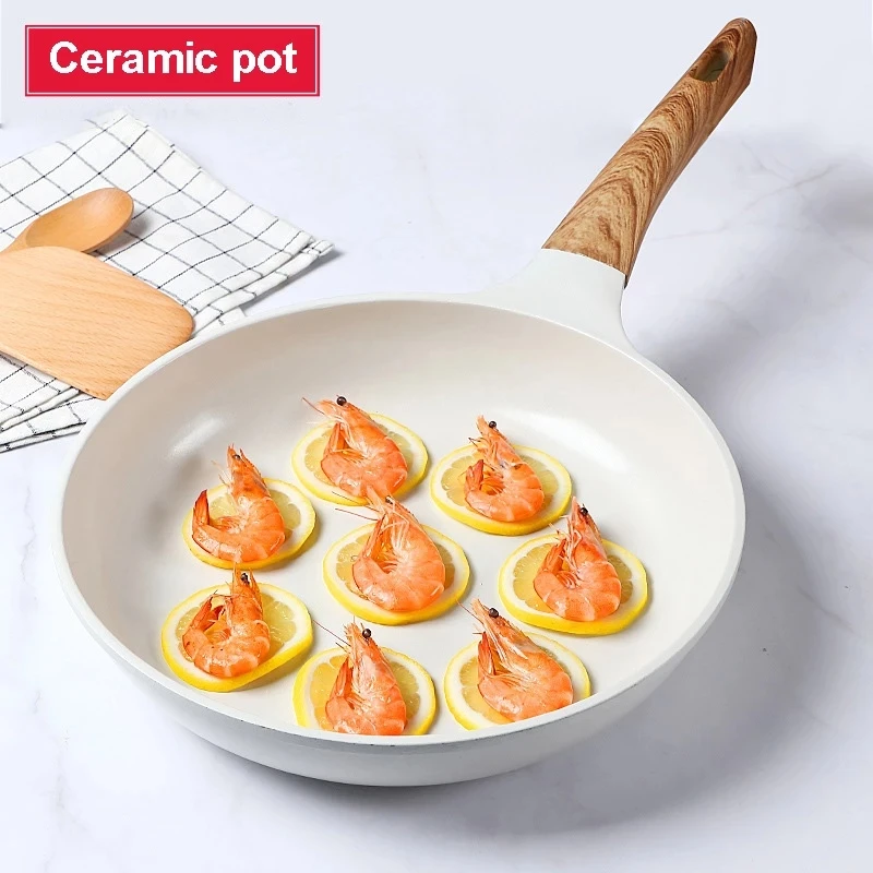 White Ceramic Frying Pan Korean Cookware Set Pot And Non Stick Cooking Pan Set Breakfast Deep Fryer Japanese Kitchen Enamel Pan