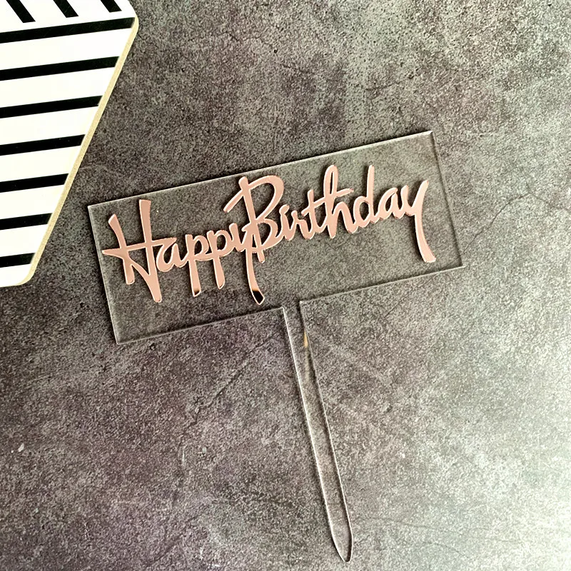New Happy Birthday Acrylic Cake Topper Gold Silver Cupcake Topper For Kids Girls Birthday Party Cake Decorations Baby Shower