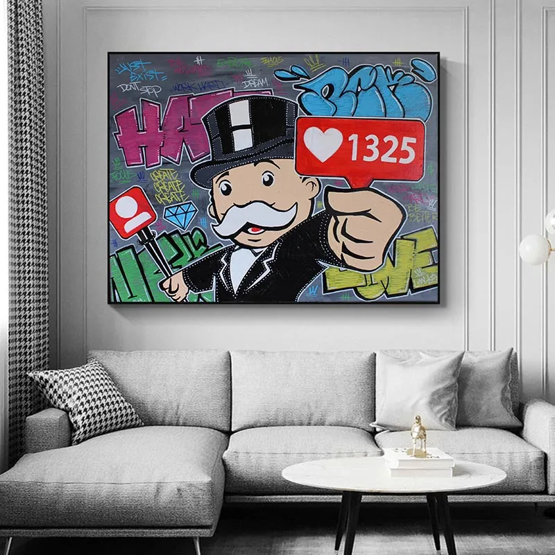 Graffiti Alec Monopolyingly Canvas Prints Picture Modular Paintings for Living Room Poster on The Wall Home Decor - view 4