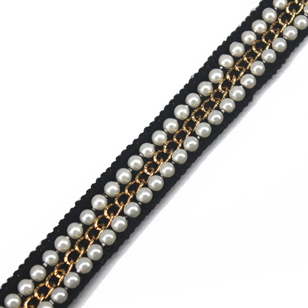 Beaded Pearls Metal Trim Braided Applique Lace Ribbon Trimming Scrapbooking Sewing Material renda for Costumes 20yard/T1324