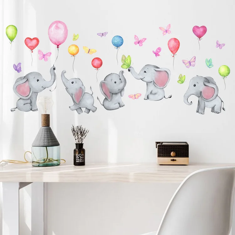 Cartoon-Elefant-Ballon-Wandaufkleber für Baby- und Kinderzimmer, Heimdekoration, Schlafzimmer, Wohnzimmer, Tapete, niedliche Kinderzimmer-Aufkleber – Detail 3