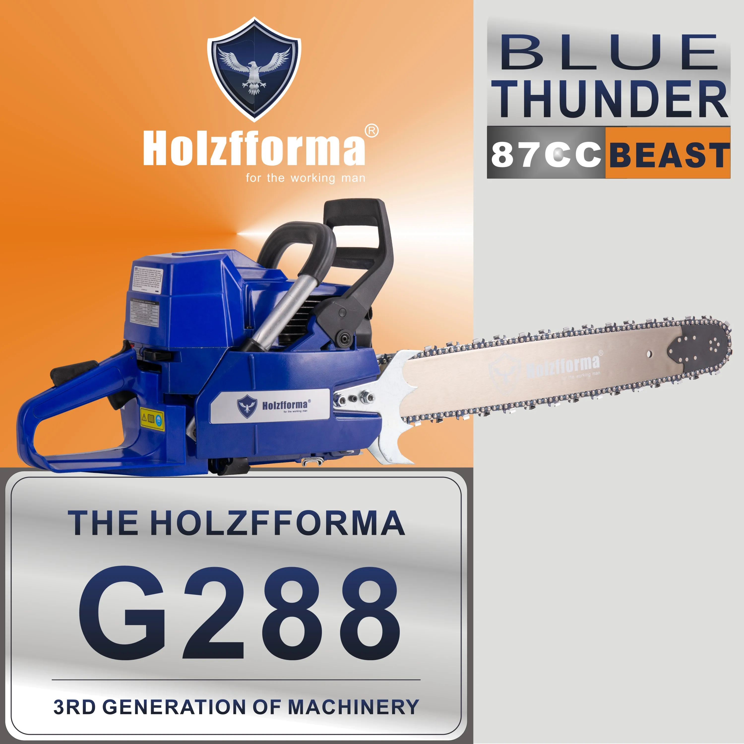 Farmertec 87cc Holzfforma® Blue Thunder G288 Gasoline Chain Saw Power Head Without Bar and Chain For Hus 288 Chainsaw