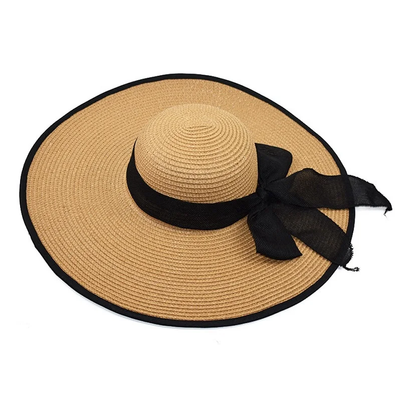 Summer Straw Hat Women Big Wide Brim Beach Sun Hat Straw Floppy Sun Block UV Protection Hat Bohemia Cap