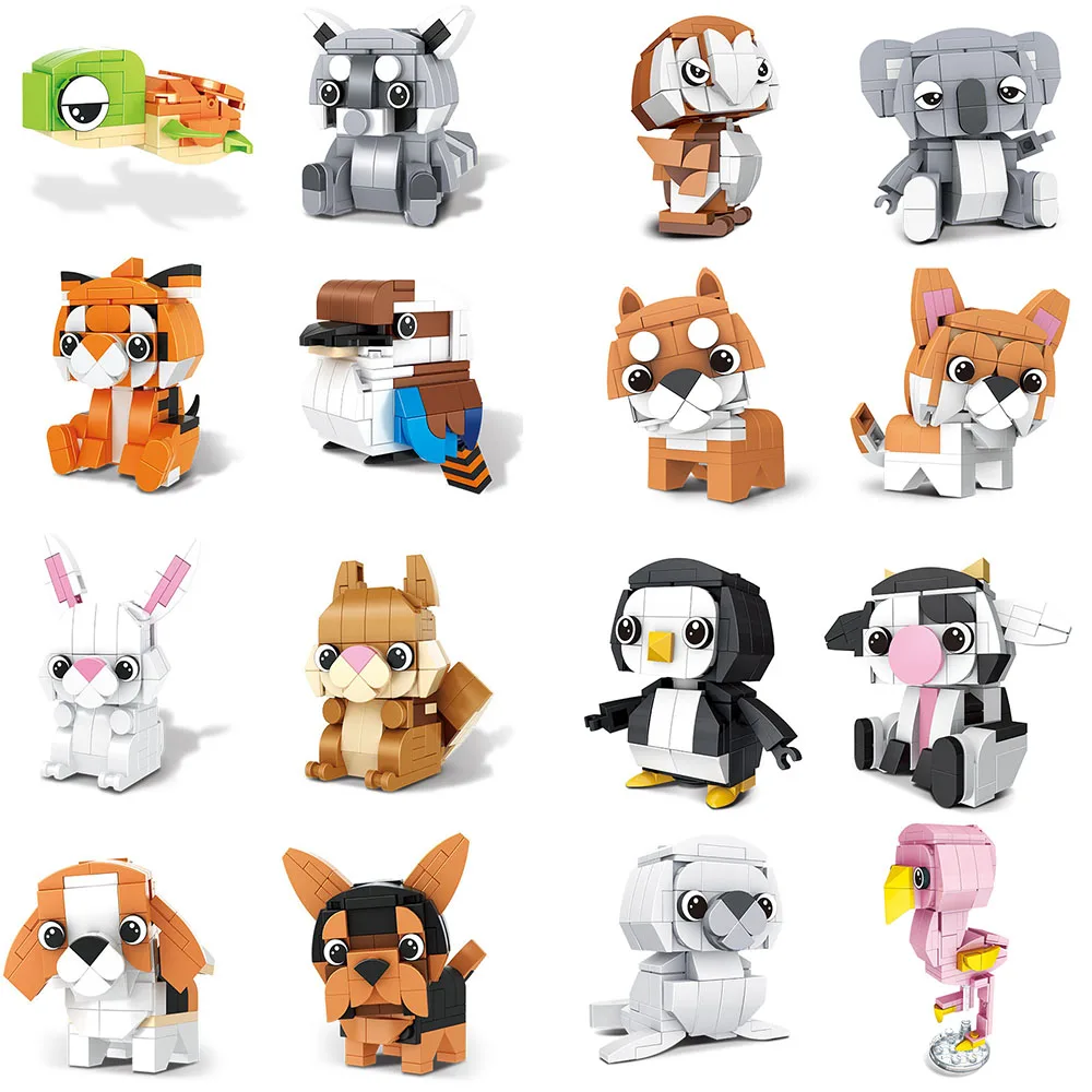 Mini bloques de animales 3D creativos para niños, juguete de construcción de perro, conejo Tigre, ardilla, pingüino, búho, Koala, vaca, venta única