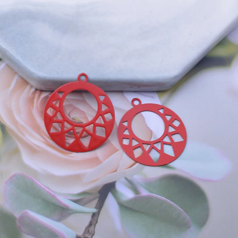 50 Stück AC12516 22*20mm Runde Anhänger aus Messing, rot lackiert, hellorange, violett, kleine Anhänger, geeignet für DIY-Schmuckzubehör – Detail 8