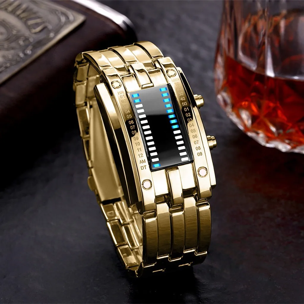 Luxury Men's Watch Stainless Steel Date Digital Led Sports Bracelet Wrist Watch Magnetic Bracelet Metal Strap Stainless Steel