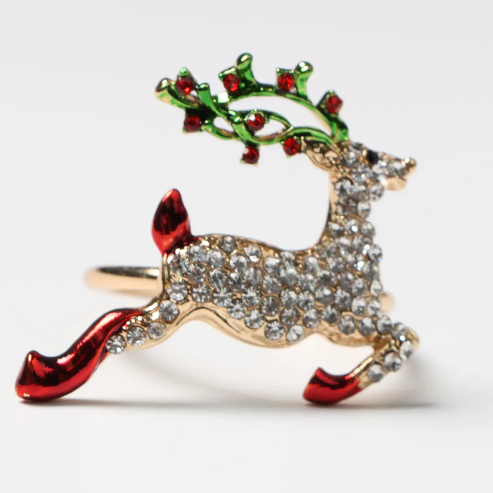 

SHSEJA-Christmas Deer Napkin Ring, Silver and Gold Alloy Buckle, Hotel and Wedding Table Decoration, 12 PCs/Lot