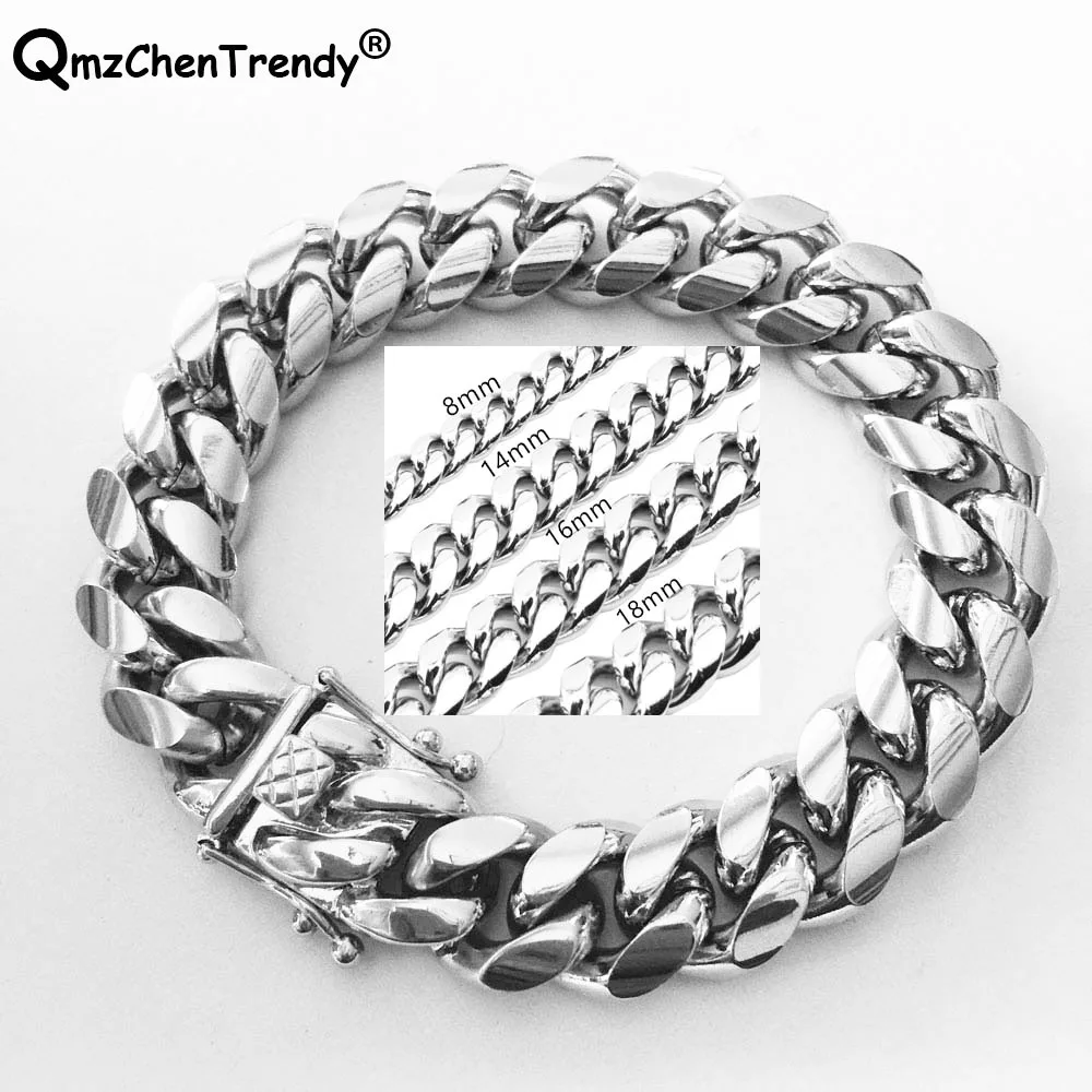 

Promotion Stainless Steel Women Miami Curb Cuban Chain Link Bracelet Lock Clasp Bangle Hip hop Hand Jewelry News Mens Bracelet