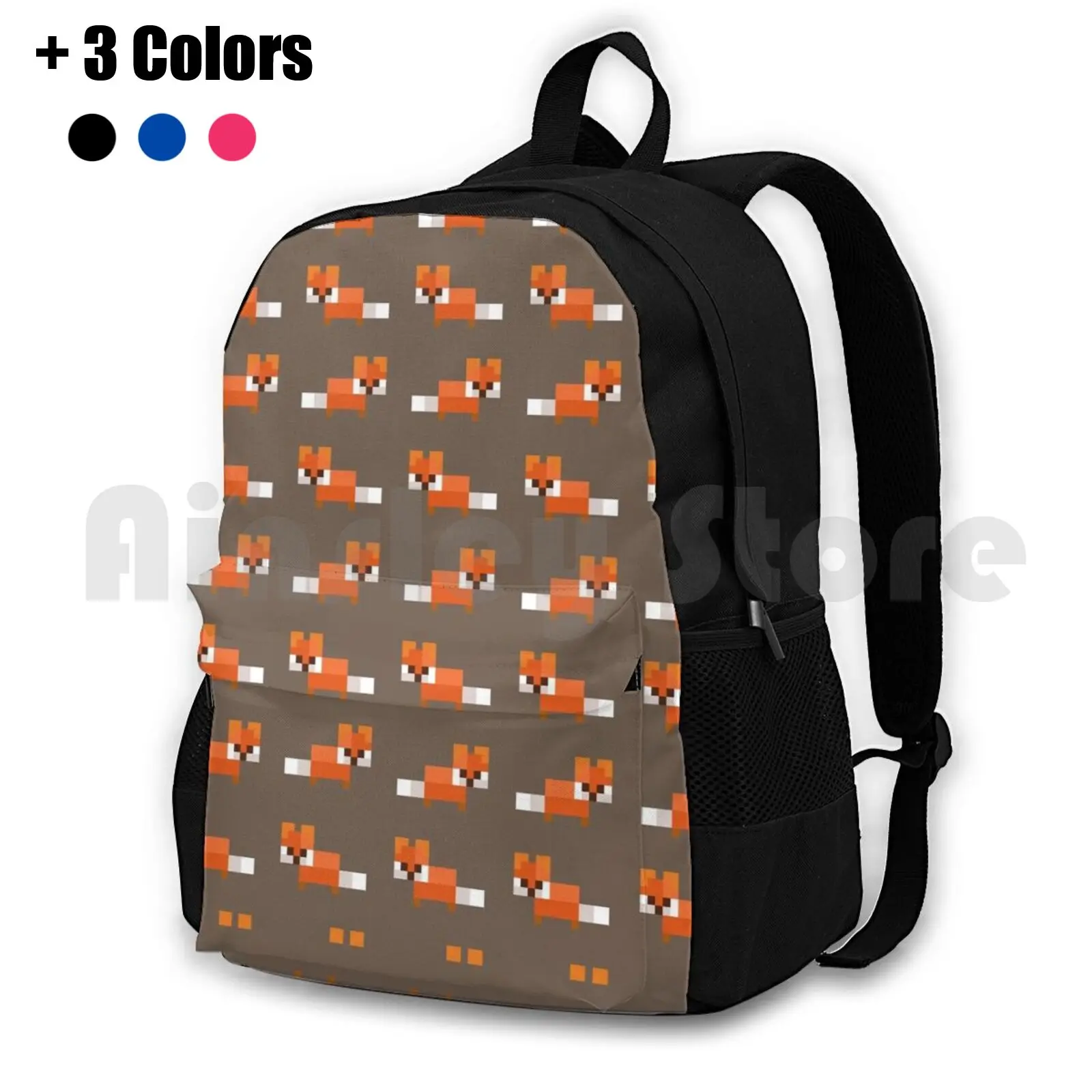 Pixel Foxes Pattern Outdoor Hiking Backpack Riding Climbing Sports Bag Fox Foxes Pixellated Pixel Art Pixel Cute Wildlife