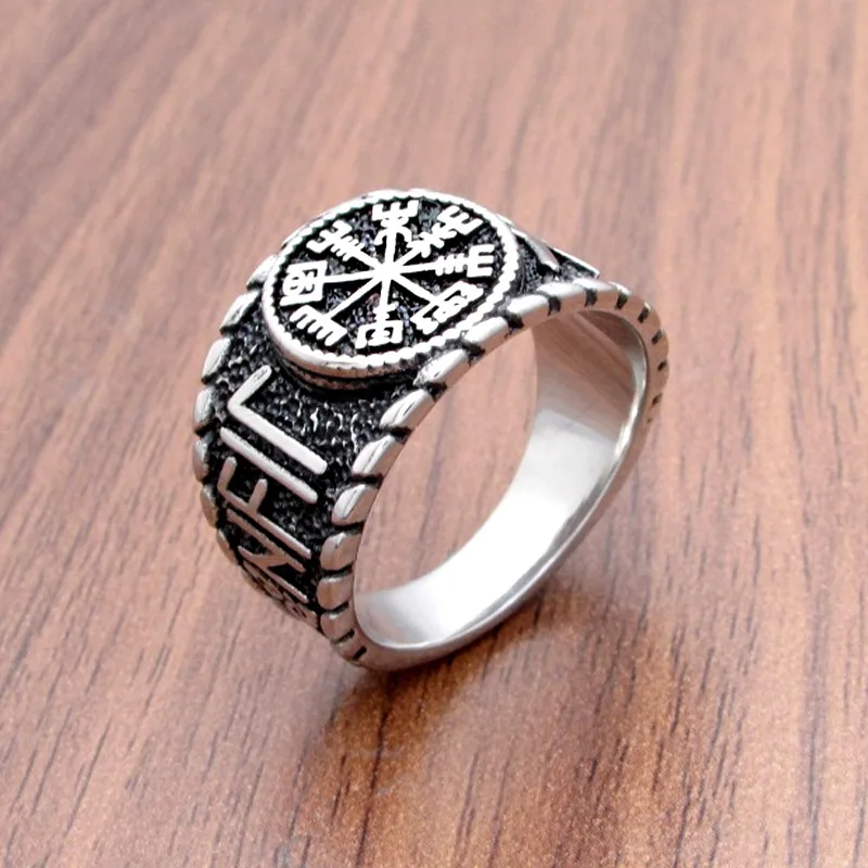 Vingtage Stainless Steel Viking Compass Ring For Men And Women Fashion Nordic Odin Rune Ring Fashion Norse Amulet Jewelry Gift