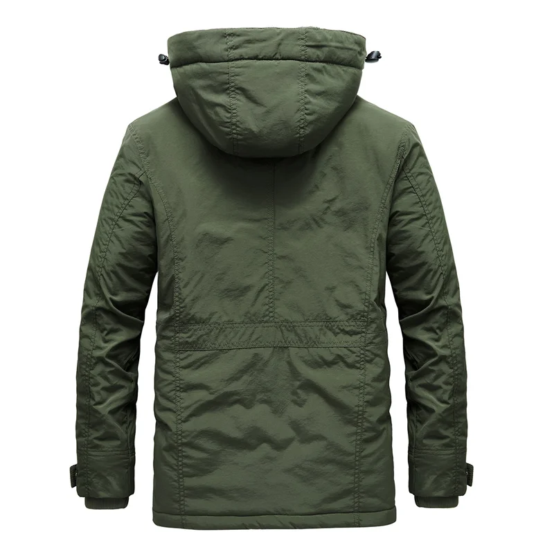 Parka acolchoada grossa masculina, casaco de forro de lã, gola de pele, com capuz, outwear quente, bolso múltiplo, casaco à prova de vento, inverno,