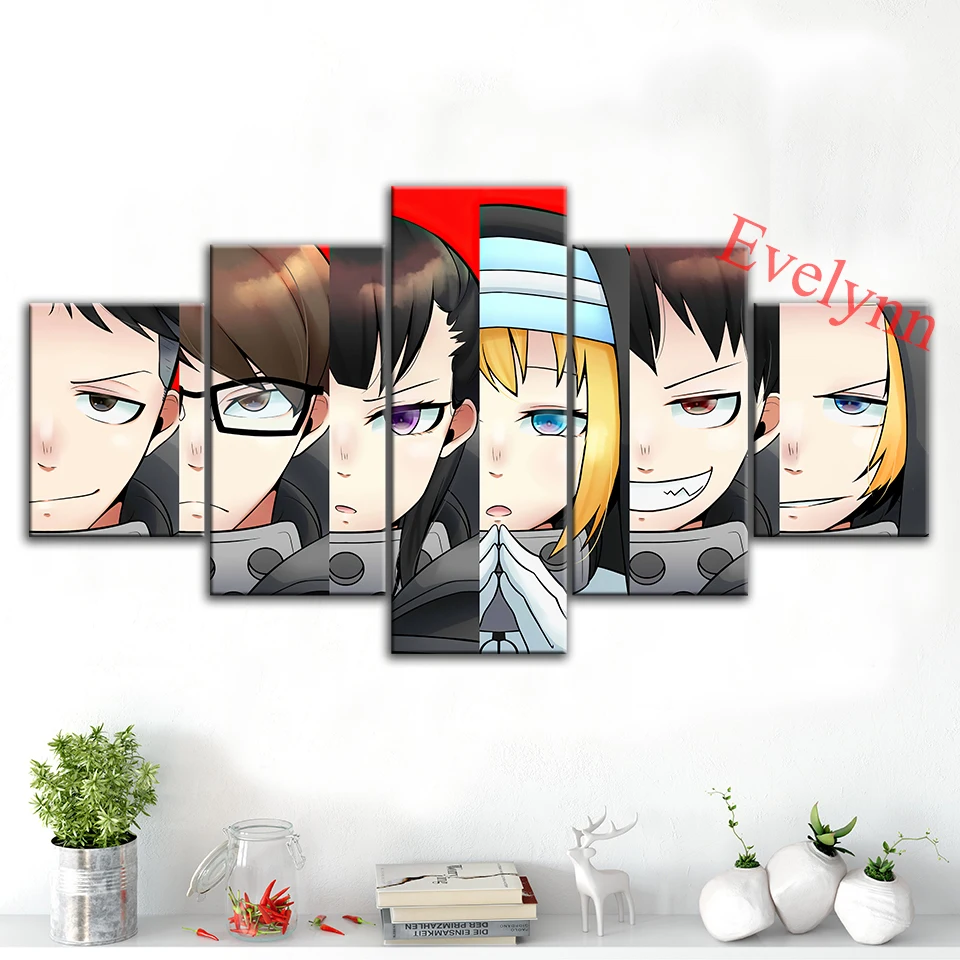 

Anime Poster Characters Fire Force 5 Pieces Modern Canvas Wall Art Print Modular Pictures For Living Room Decor Painting Frame