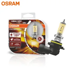 OSRAM HB4 9006 Yellow 9006FBR Halogen Fog Breaker 12V 51W Car Original Headlight 2600K Light +60% Brighter Genuine Lamps, Pair