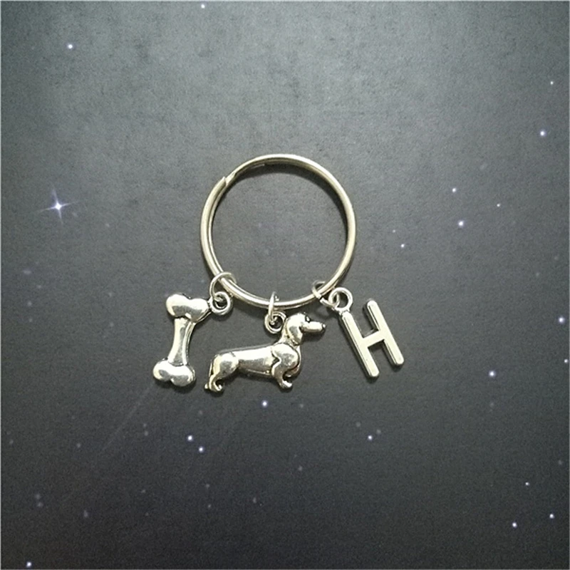 

Dog Keyring, Bone Keychain, Personalised Dachshund Gift, Initial Charm, Creative Friend Gift, Handmade, Cute Bags Keychain