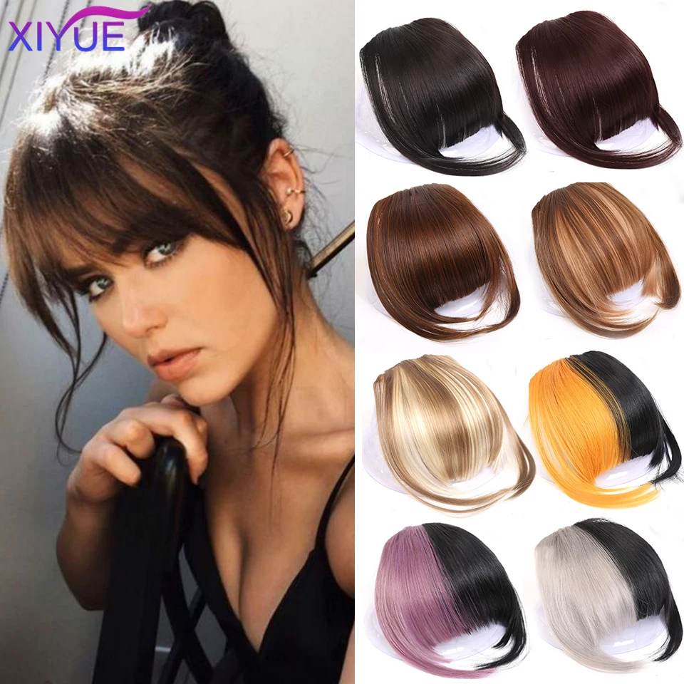 XIYUE Fake Blunt Air Bangs Hair Clip-In Extension Synthetic Fake Fringe Natural False hairpiece For Women Clip In Bangs