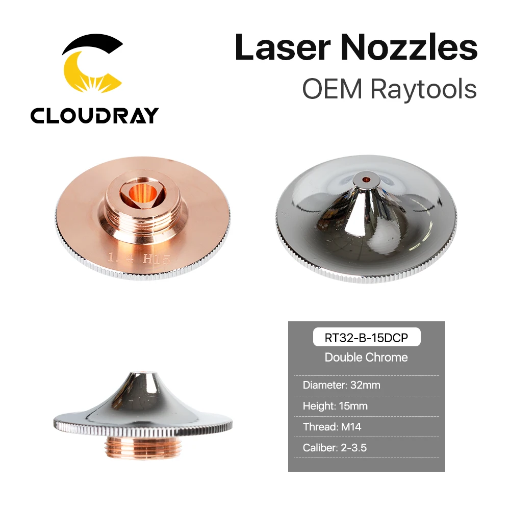 Cloudray Raytools 유형 B 레이저 커팅 노즐 Dia.32 H15 구경 0.8-4.0mm 단일 레이어 크롬 도금 더블 레이어