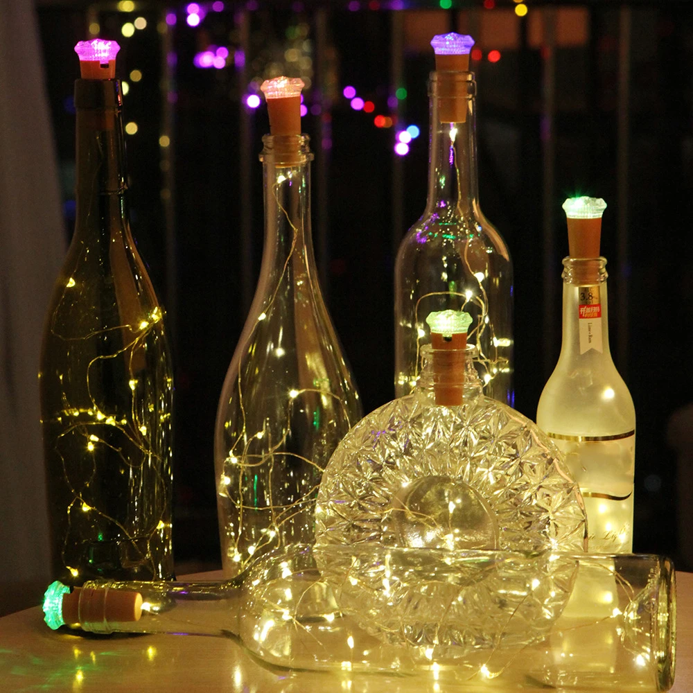 PheiLa LED Diamond Wine Stopper String Light Creative Fairy Garland Lamp String Button Battery Operated for Outdoor Indoor Decor