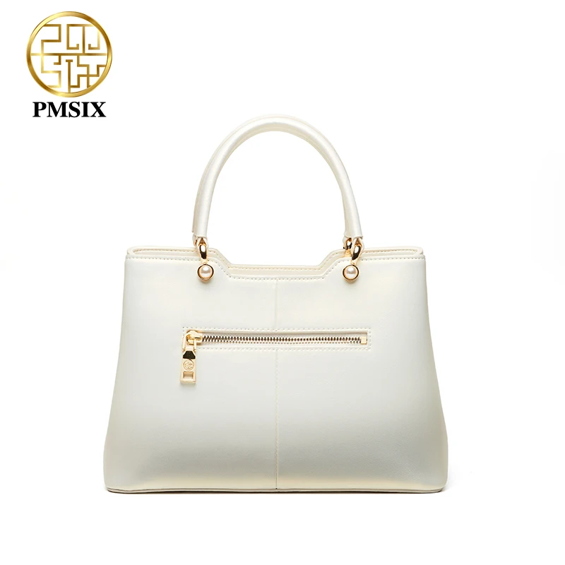 PMSIX luxury White Leather Handbags For Women Elegant Embroidered Ladies\' Designer Shoulder Bag Simple Messenger Bags 2021