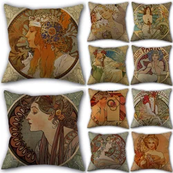 Custom Alphonse Mucha Art Pillowcase Cotton Linen Fabric Square Zipper Pillowcase 45X45 Wedding Decorative Pillow cover