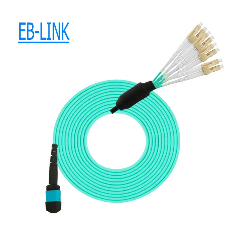 

2 Meters Female MPO/MTP-LC OM3 8 Strands 8 Core LC Multi-mode Fiber Optical Cable for QSFP+SR Module Type-B AQUA 10G 50/125um