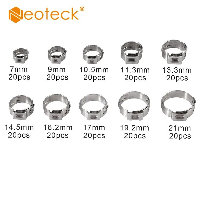 Neoteck 200Pcs High precision 304 stainless steel Mono Ear Clamp Stainless Steel Hose Clip Hose Clip Tools