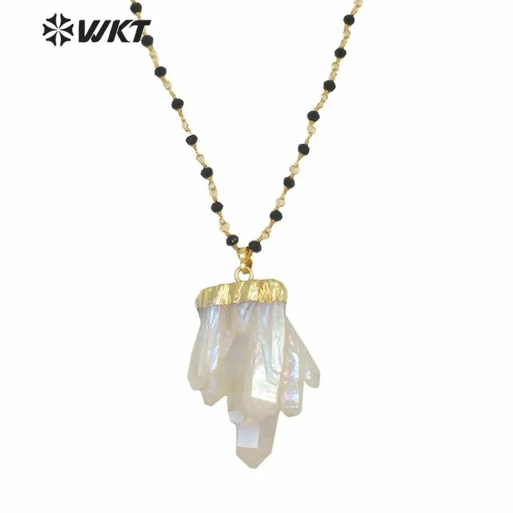 

WT-N893 Popular Aura Spirit Quartz Necklace for Women Jewelry,Healing Aura Angel Spirit Quartz pendant Rosary Chain Necklace