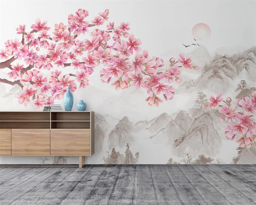 

beibehang Customized modern nordic new chinese wall papers home decor magnolia flower ink landscape background wallpaper