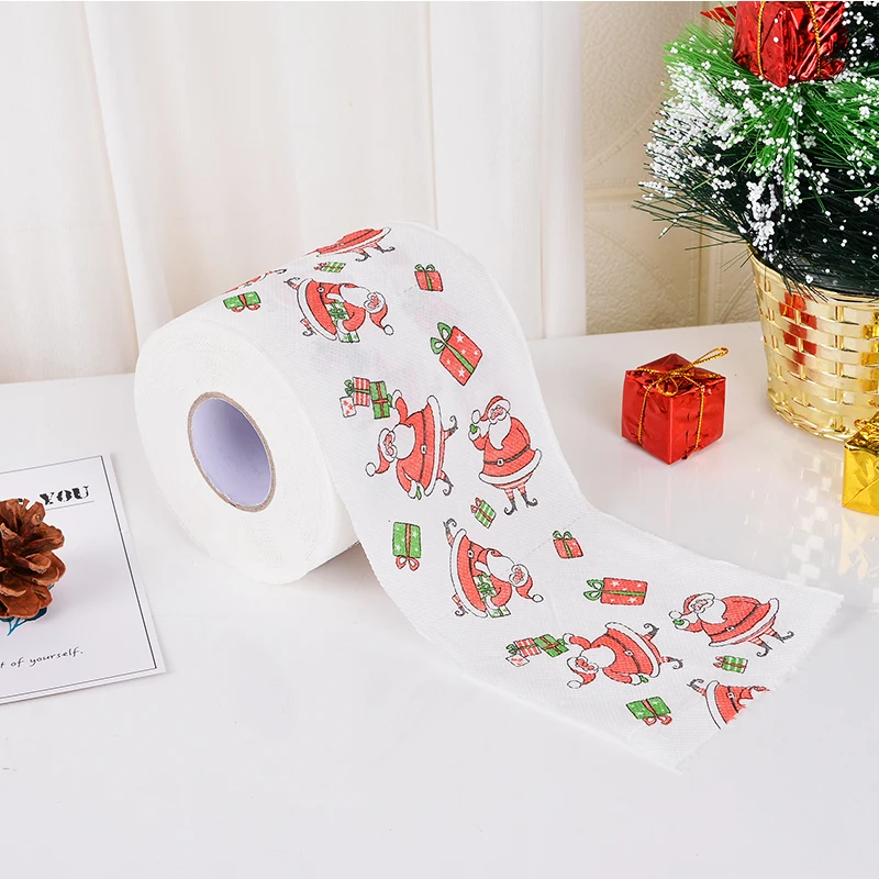 1 Roll Soft Toilet Paper Merry Christmas Santa Claus Tree Colorful Printed Bath Toilet Paper Home Supplies Decor Tissue