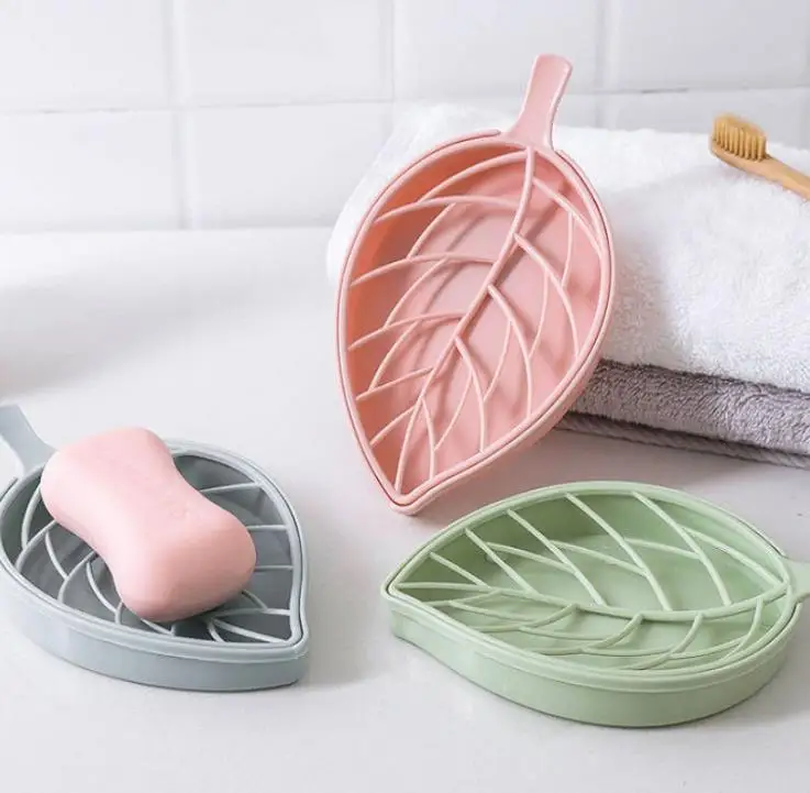 Multi-functional household storage soap box Bathroom Leaf Shape Soap Box Dish Storage Plate Tray Holder Case Container SN1992