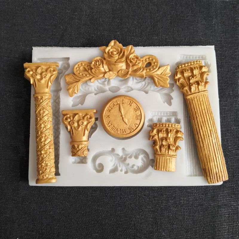 3D römische Säulen Silikon Kuchen Form Fondant Kuchen Dekorieren Werkzeuge Sugarcraft Uhr Blume Schokolade Gumpaste Form