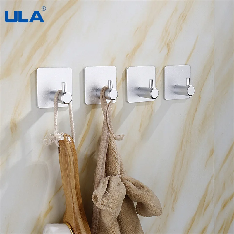 ULA Golden Wall Hooks Adhesive Home Kitchen Wall Door Hook Key Rack Kitchen Towel Hanger Aluminum Hanger Towel Robe Rack