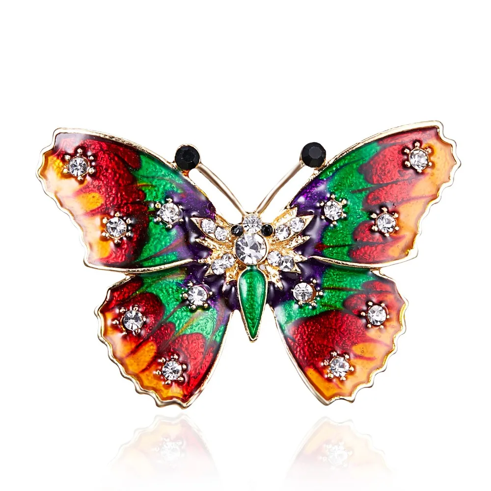 Vintage Bunte Schmetterling Broschen Kristall Strass Metall Emaille Pins Fliegen Insekt Tier Brosche Kleidung Schmuck Geschenke – Detail 30